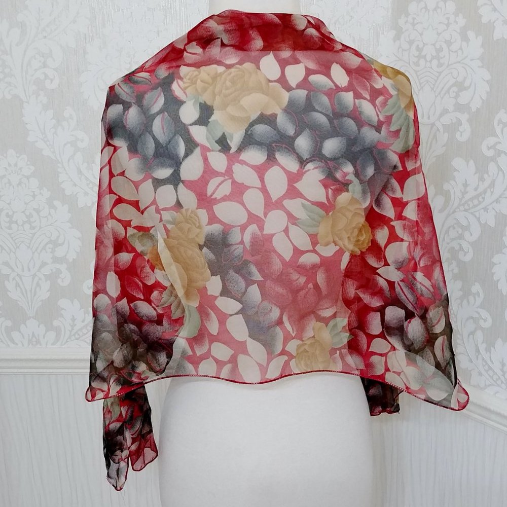 Burgundy Floral Print Decorative Accent Fashion Scarf Accessory